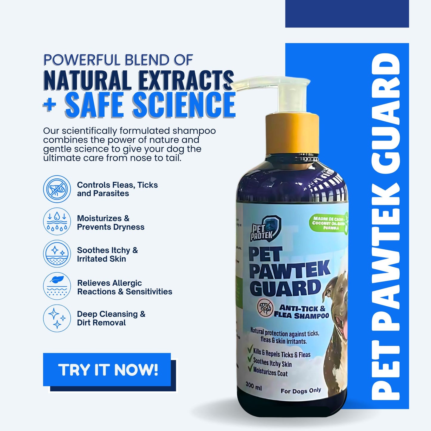Pet Protek - PET PAWTEK GUARD (300 ml) Ultimate Anti Tick & Flea Shampoo for Dog Grooming for all types of Dogs and Puppies