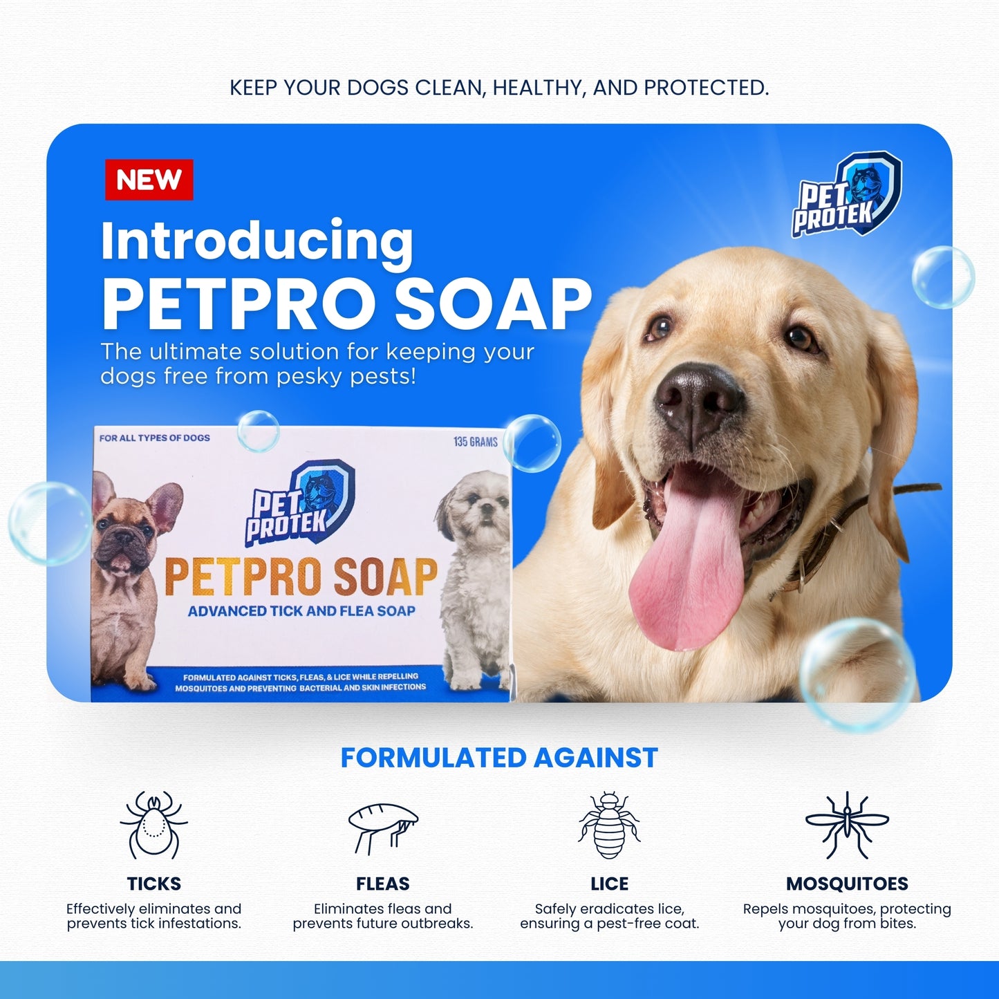 Pet Protek - PETPRO SOAP Advanced Tick & Flea Soap for Dogs (135g)