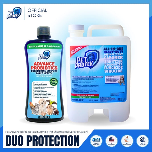 [Duo Protection] Pet Protek Disinfectant Spray (1 Gallon) & Pet Advanced Probiotics (500ml)