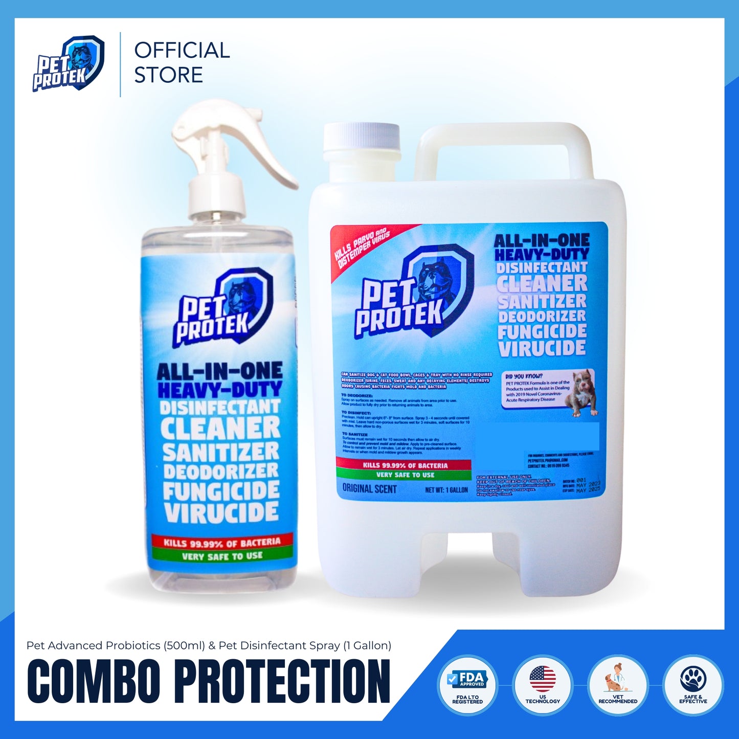 [Combo Protection] Pet Protek Disinfectant & Deodorizer (1 Gallon & 1 Litter)