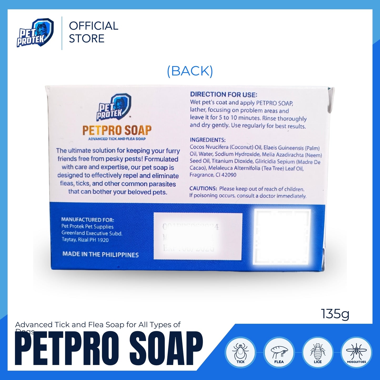 Pet Protek - PETPRO SOAP Advanced Tick & Flea Soap for Dogs (135g)